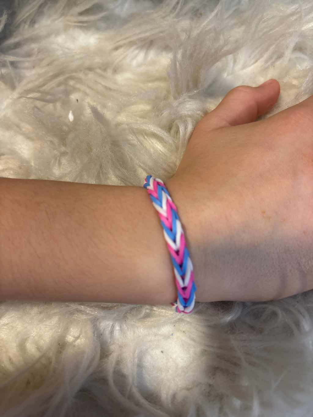 Blue ,white  pink loom bracelet