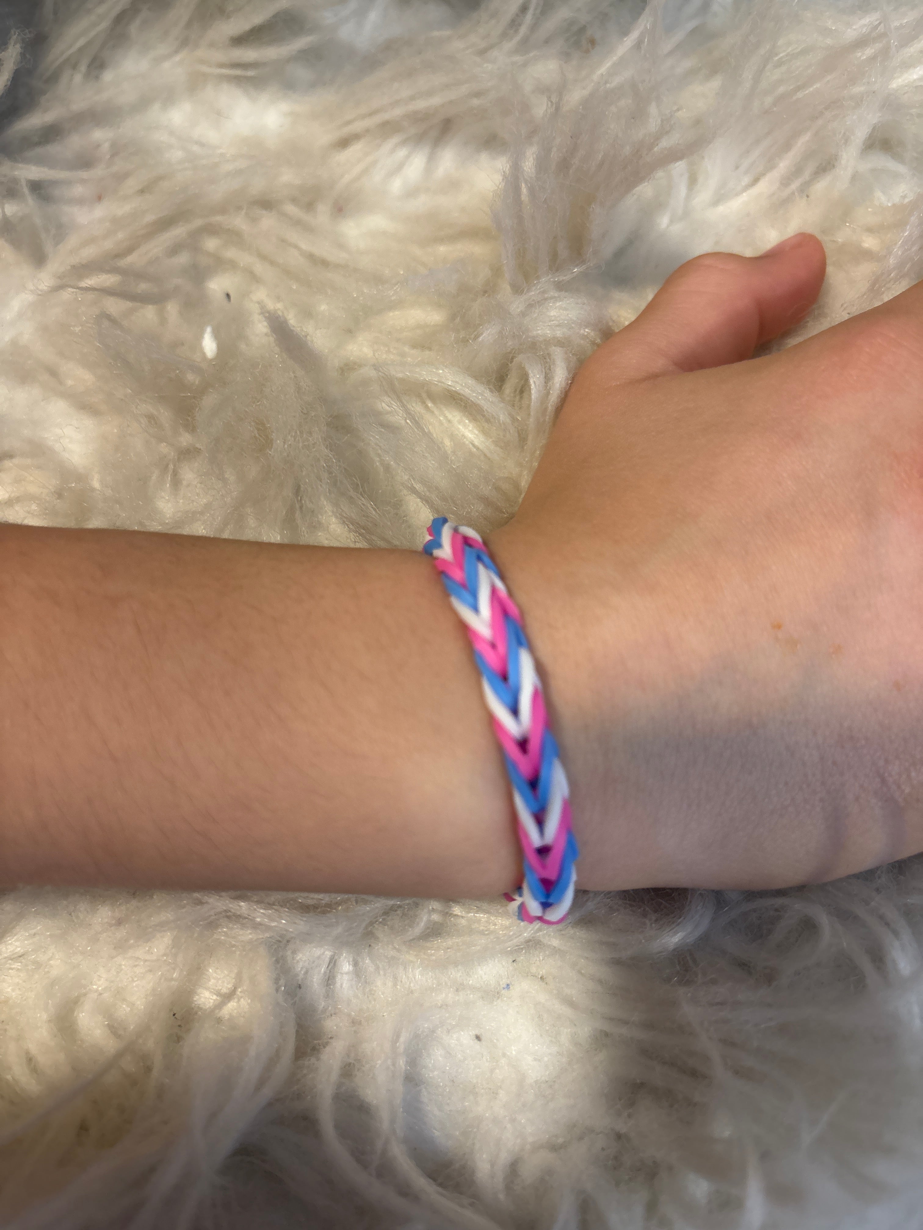 Blue ,white  pink loom bracelet